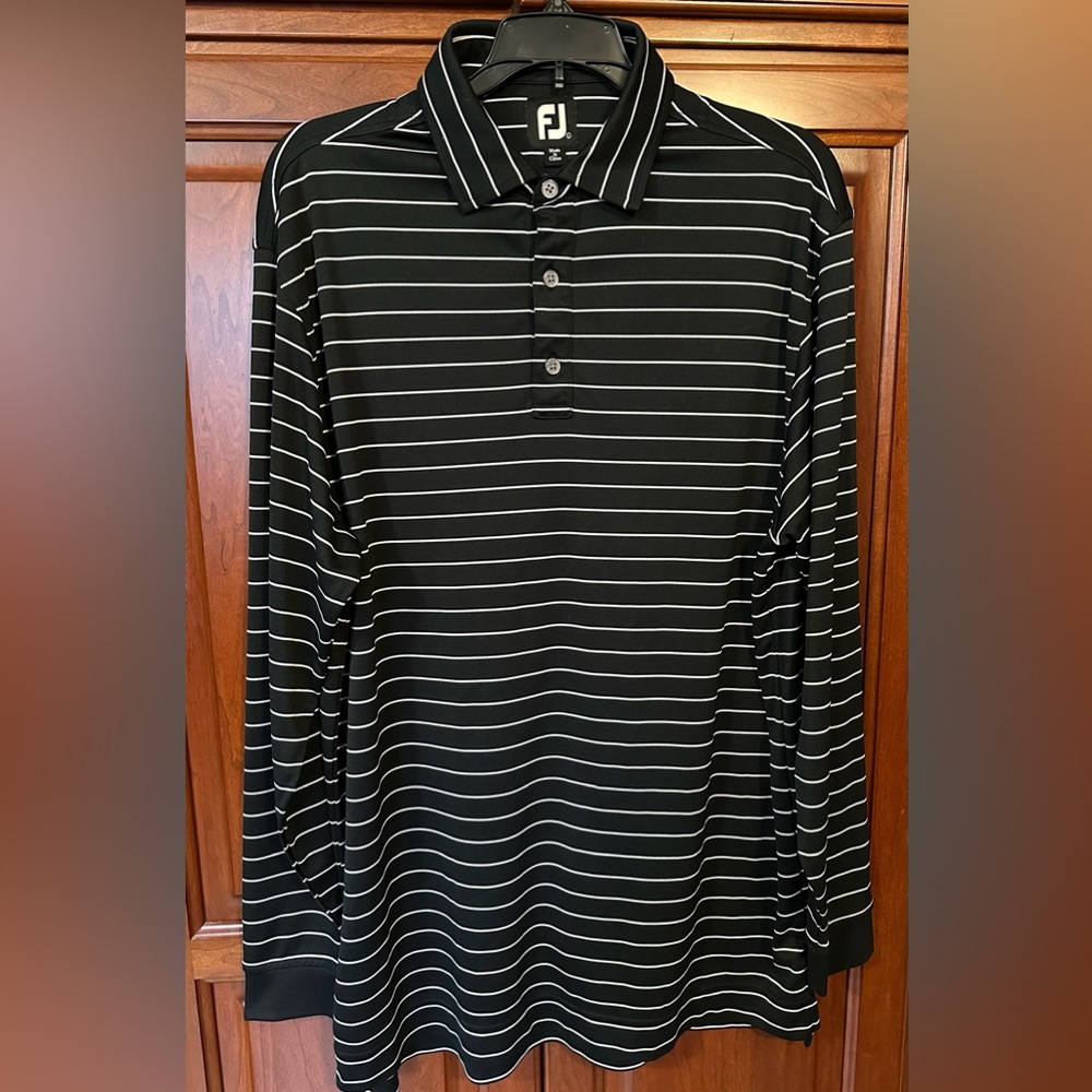 FootJoy Black and White Striped Polo Shirt